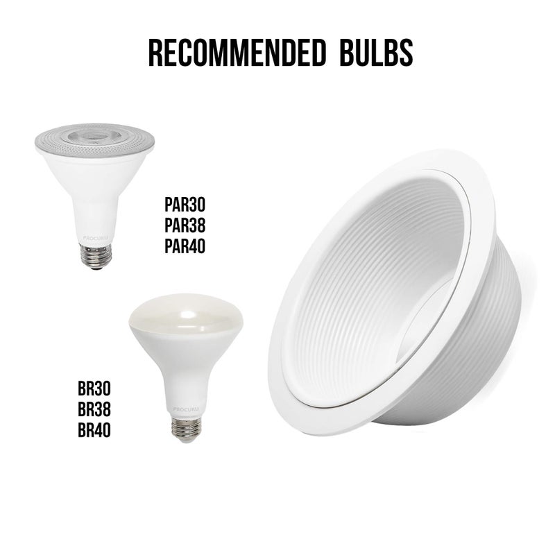 PROCURU [6-Pack] 6" Metal Recessed Can Light Trim Cover, Step Baffle with Ring, White (Trim Only, Bulb Not Included) - Image 4